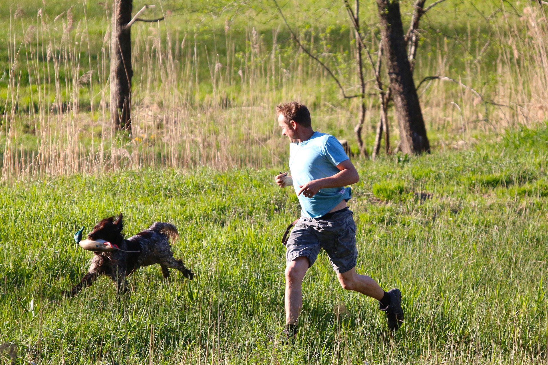 Mann og hund løper